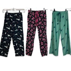 THREE GIRLS VARIOUS BRAND PAJAMA PANTS SKULL SPACE SHUTTLE DEER SIZES 7/8/M